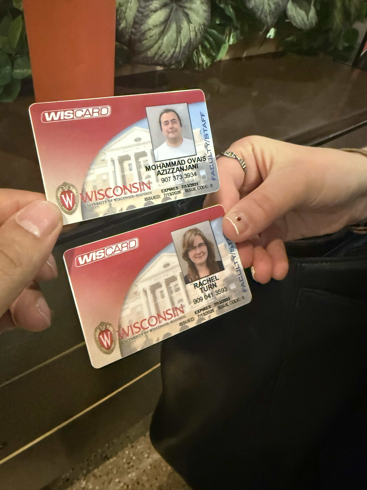 Two freshly issued UW–Madison WisCards